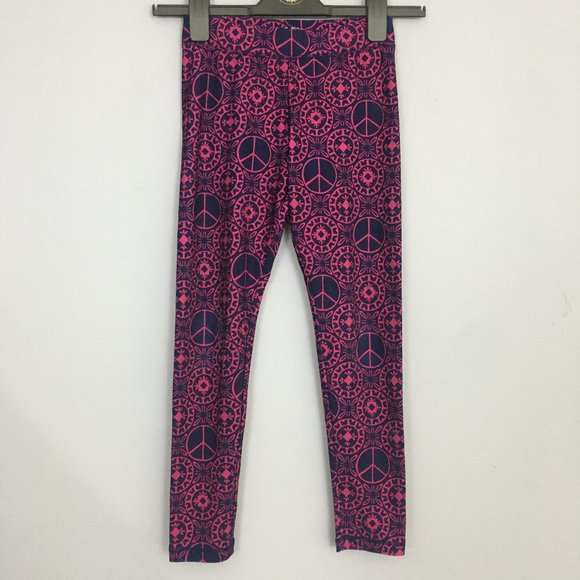 Justice Other - Justice Girls 8 Pink Blue Peace Sign Graphic Polyester Blend Leggings